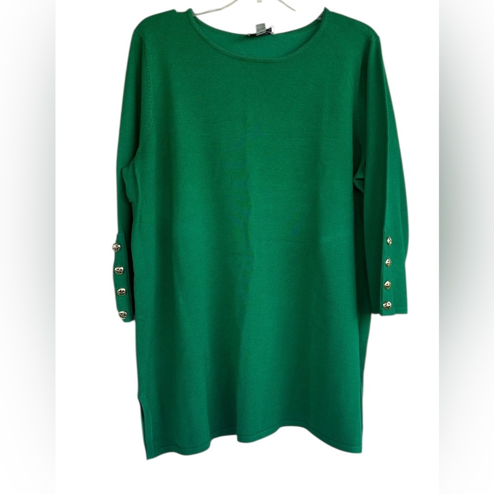 Whisper Knit Emerald Green Women's Sweatshirt with Button Accents